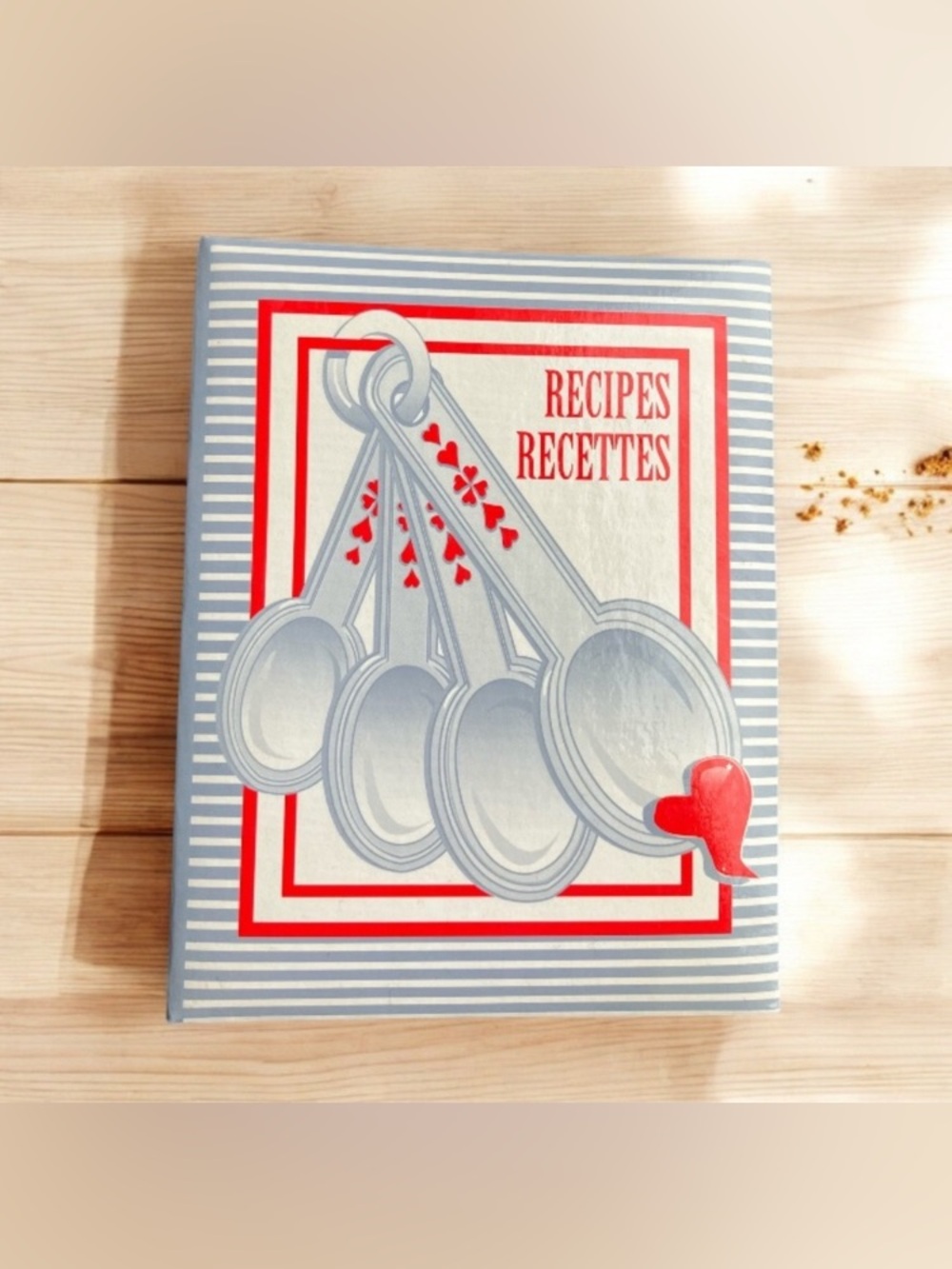 Retro Recipe Card Holder Book Binder Photo Pages Striped Measuring Spoons